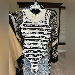 Balmain Logo Bodysuit top shirt one piece swim bathing suit size 40 $750!